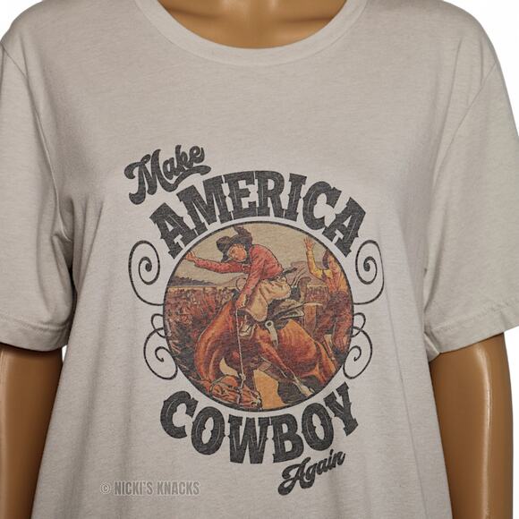 Make America Cowboy Again Oversized Graphic T-Shirt Western Rodeo Tee Size L - Picture 3 of 8